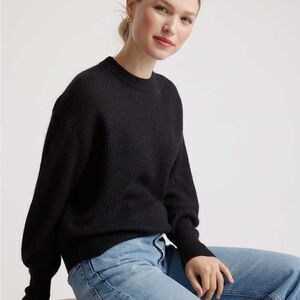 Quince Alpaca Wool Blend Crop Crewneck black sweater Sz S/M